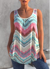 ROTITA Color Block Chevron Print Wide Strap Tank Top