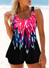 Wide Strap Rose Red Radial Print Tankini Set