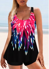 Hot Pink swimwear,Dazzle Colorful swimwear,ROTITA Wide Strap Rose Red Radial Print Tankini Top