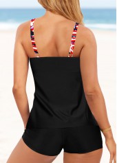 Black swimwear,Flag swimwear,ROTITA Black American Flag Print Tankini Set