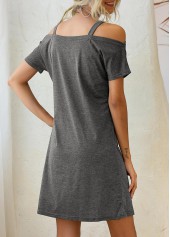 Dark Grey dresses,Plain Color dresses,Strappy Cold Shoulder Dark Grey Short Sleeve Dress