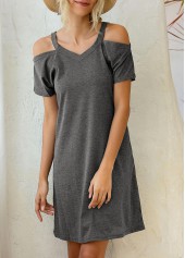 Dark Grey dresses,Plain Color dresses,Strappy Cold Shoulder Dark Grey Short Sleeve Dress