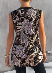 Black tops,Paisley tops,ROTITA Black Paisley Print Split Neck Tank Top