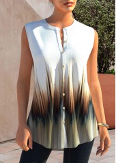 White tops,Ombre tops,ROTITA White Ombre Split Neck Tank Top