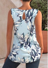 Light Green tops,Plants tops,ROTITA Light Green Leaf Print Lace Stitching Tank Top