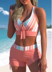 Striped swimwear,ROTITA Cross Strap Striped Bowknot Coral Orange Bikini Set