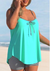 Cyan swimwear,Striped swimwear,ROTITA Striped Bowknot Cyan Spaghetti Strap Tankini Set