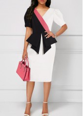 ROTITA White V Neck Short Sleeve Dress