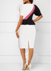 White dresses,Plain Color dresses,ROTITA White V Neck Short Sleeve Dress