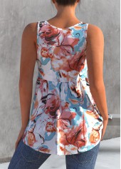 Multi Color tops,Floral tops,ROTITA Multi Color Floral Print Decorative Button Tank Top