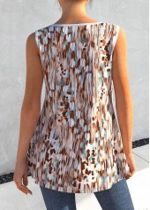 Multi Color tops,Graphic tops,ROTITA Multi Color Graffiti Print Decorative Button Tank Top