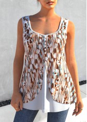 ROTITA Multi Color Graffiti Print Decorative Button Tank Top