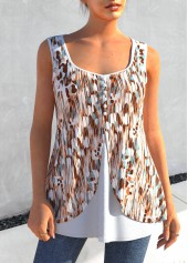 Multi Color tops,Graphic tops,ROTITA Multi Color Graffiti Print Decorative Button Tank Top