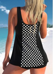 Black swimwear,Dot swimwear,ROTITA Polka Dot Black Wide Strap Swimdress Top