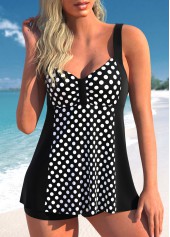 Polka Dot Black Wide Strap Swimdress Set