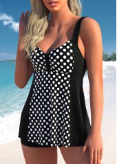 Black swimwear,Dot swimwear,ROTITA Polka Dot Black Wide Strap Swimdress Top