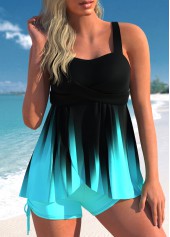 ROTITA Drawstring Ombre Cyan Wide Strap Tankini Set