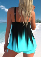 Cyan swimwear,Ombre swimwear,ROTITA Drawstring Ombre Cyan Wide Strap Tankini Set