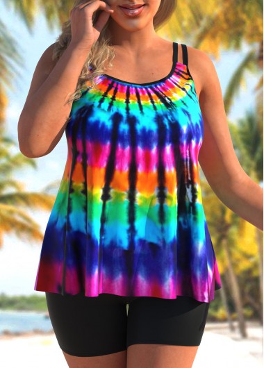 Rainbow Color plus size,Tie Dye plus size,ROTITA Plus Size Tie Dye Print Tankini Top
