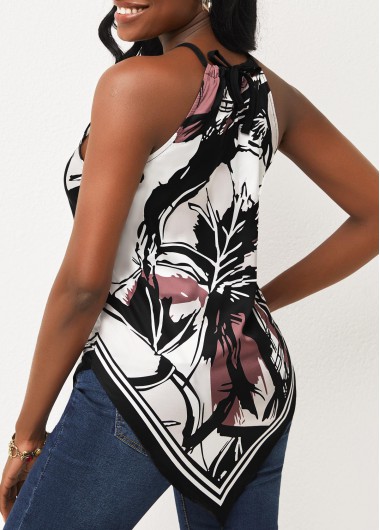 Multi Color tops,Floral tops,ROTITA Hanky Hem Bib Neck Floral Print Tank Top