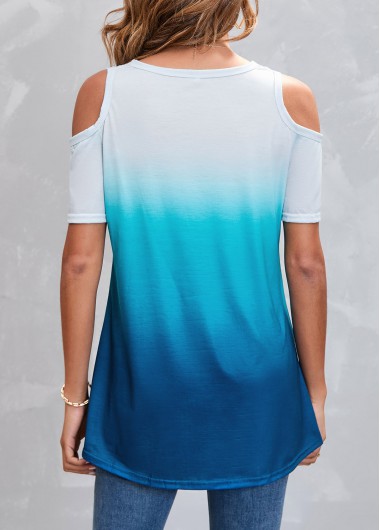 Blue tops,Ombre tops,Cold Shoulder Blue Ombre T Shirt
