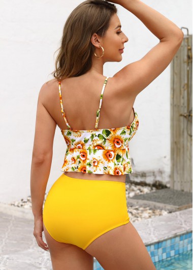 Ginger swimwear,Floral swimwear,Sunflower Print Mid Waist Ginger Bikini Set