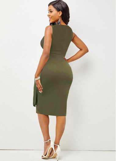 Green dresses,Plain Color dresses,ROTITA Wide Strap Green Shirred Bodycon Dress