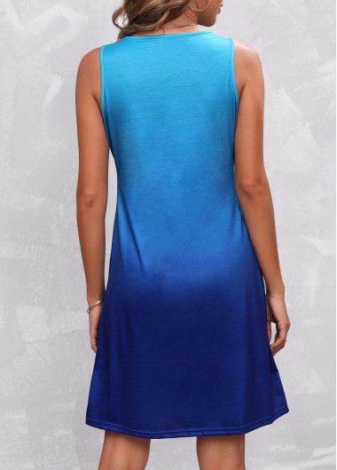 Blue dresses,Ombre dresses,Blue Fold Wide Strap Ombre Dress
