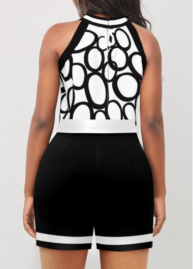 White jumpsuits & rompers,Geometric jumpsuits & rompers,ROTITA White Bib Neck Belted Polka Dot Romper