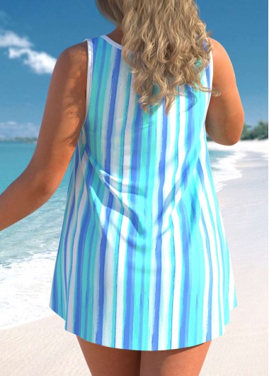 Light Blue plus size,Striped plus size,ROTITA Plus Size Bowknot Striped Sky Blue Tankini Set