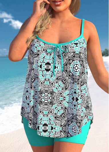 ROTITA Cyan Plus Size Tribal Print Tankini Set