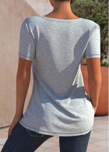 Plain Color tops,ROTITA V Neck Grey Marl Short Sleeve T Shirt