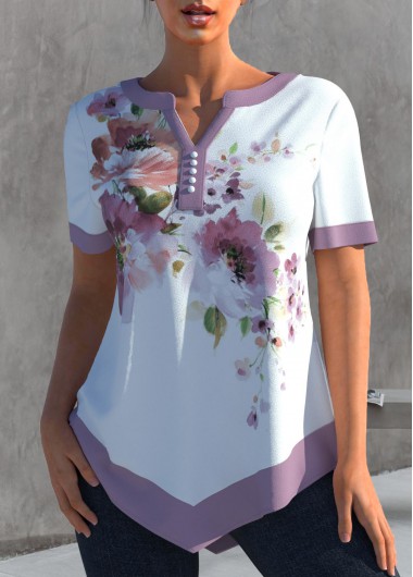 ROTITA Split Neck Dusty Purple Floral Print Blouse