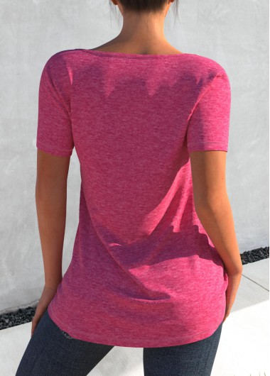 Hot Pink tops,Plain Color tops,ROTITA Rose Red Short Sleeve Cutout T Shirt