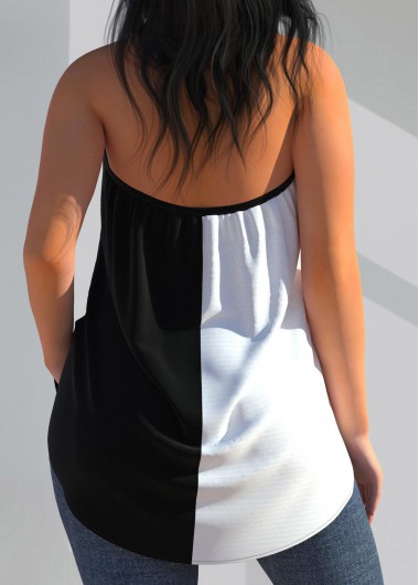Black tops,Contrast Color tops,ROTITA Black Cross Halter Sleeveless Contrast Tank Top