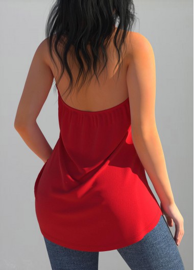 Red tops,Plain Color tops,ROTITA Cross Halter Red Open Back Tank Top