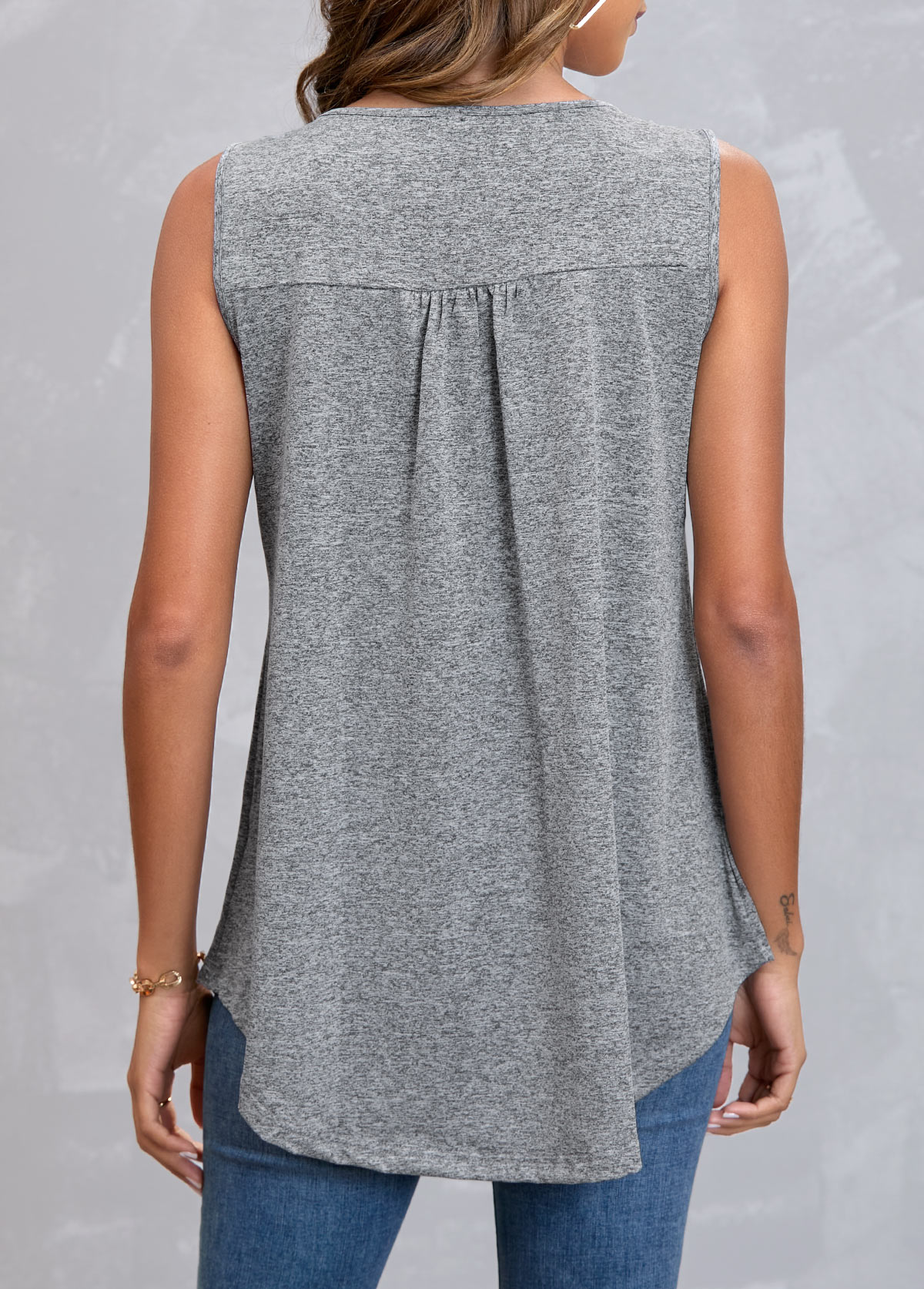 Plain Color tops,ROTITA Grey Marl Lace Stitching Tank Top