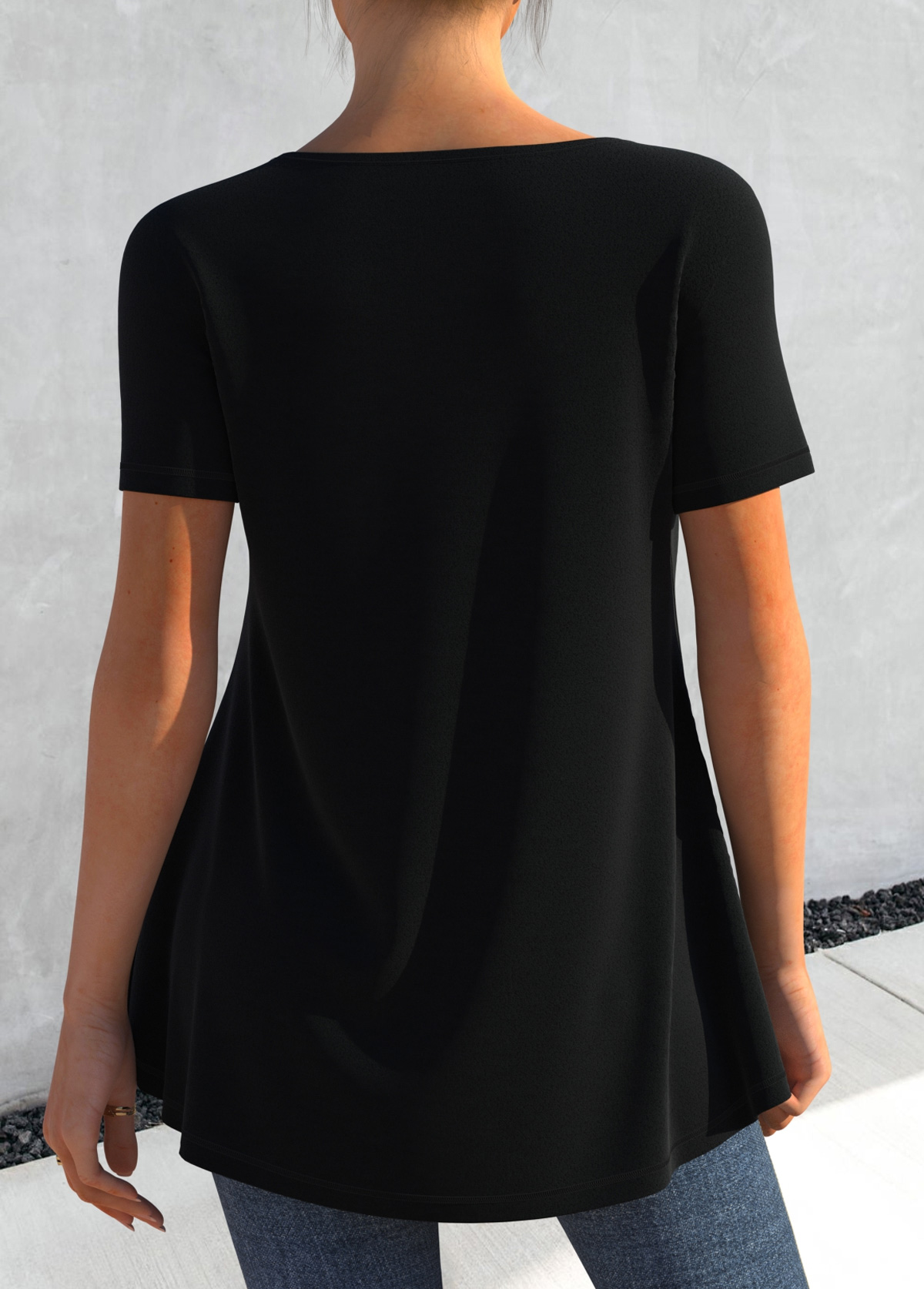 Black tops,Contrast Color tops,ROTITA Cross Strap Black Contrast T Shirt