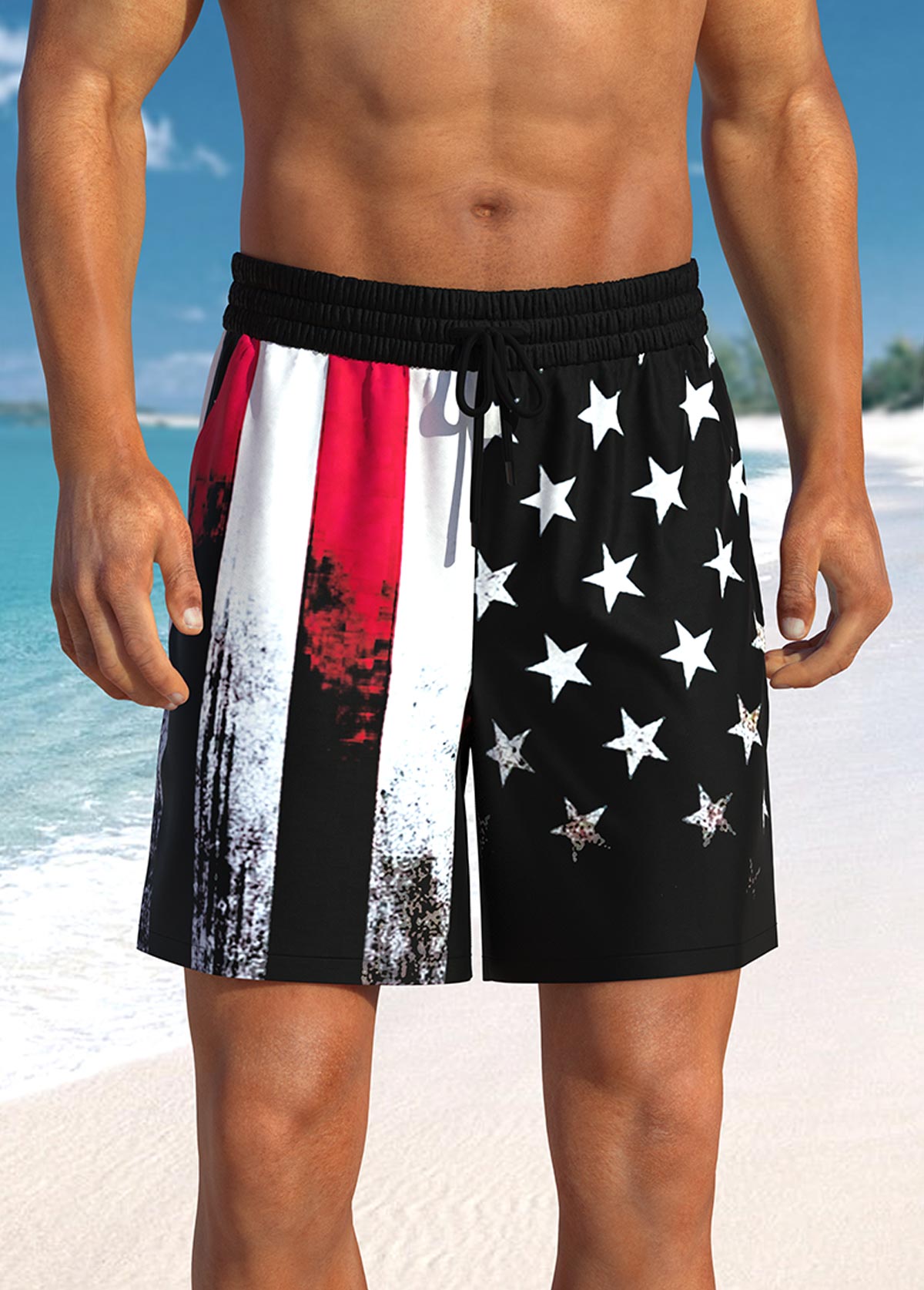 ROTITA Color Block American Flag Print Swim Trunks for Men