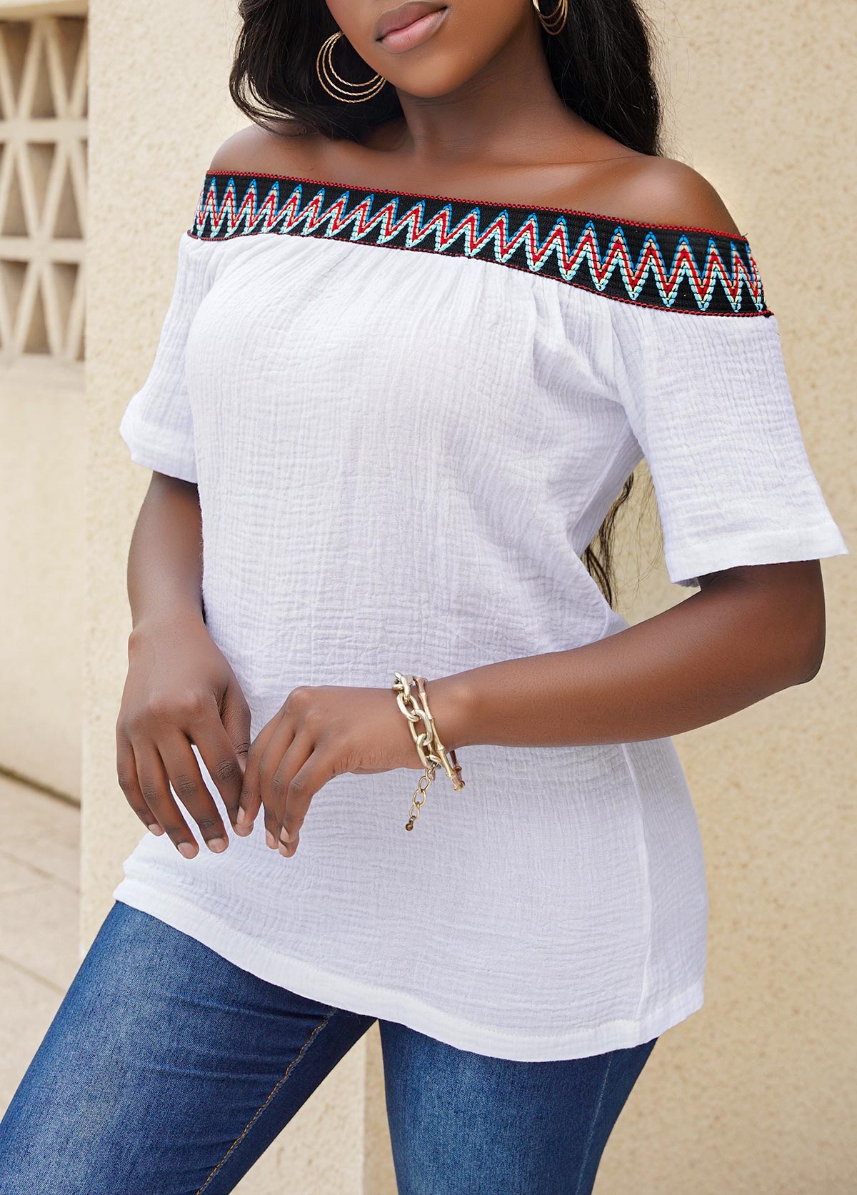 White tops,Plain Color tops,Off Shoulder White Short Sleeve T Shirt