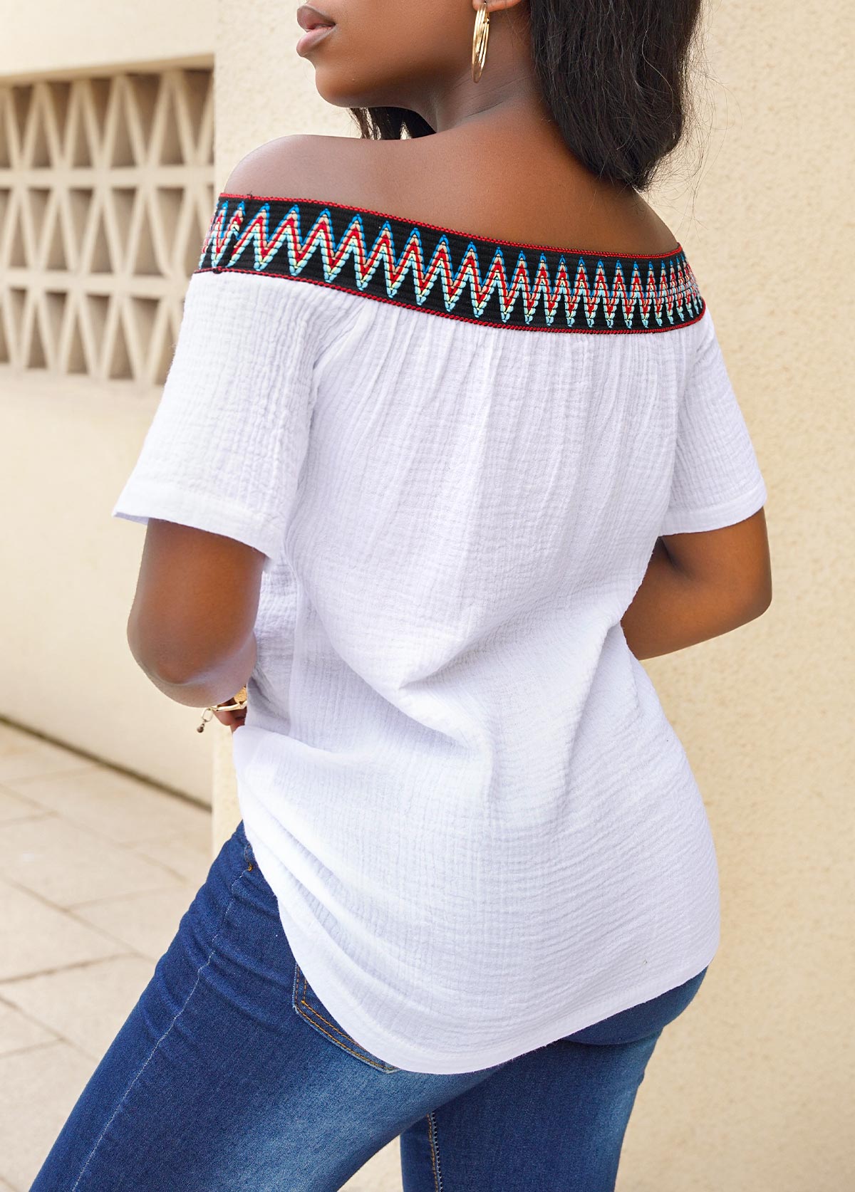 White tops,Plain Color tops,Off Shoulder White Short Sleeve T Shirt