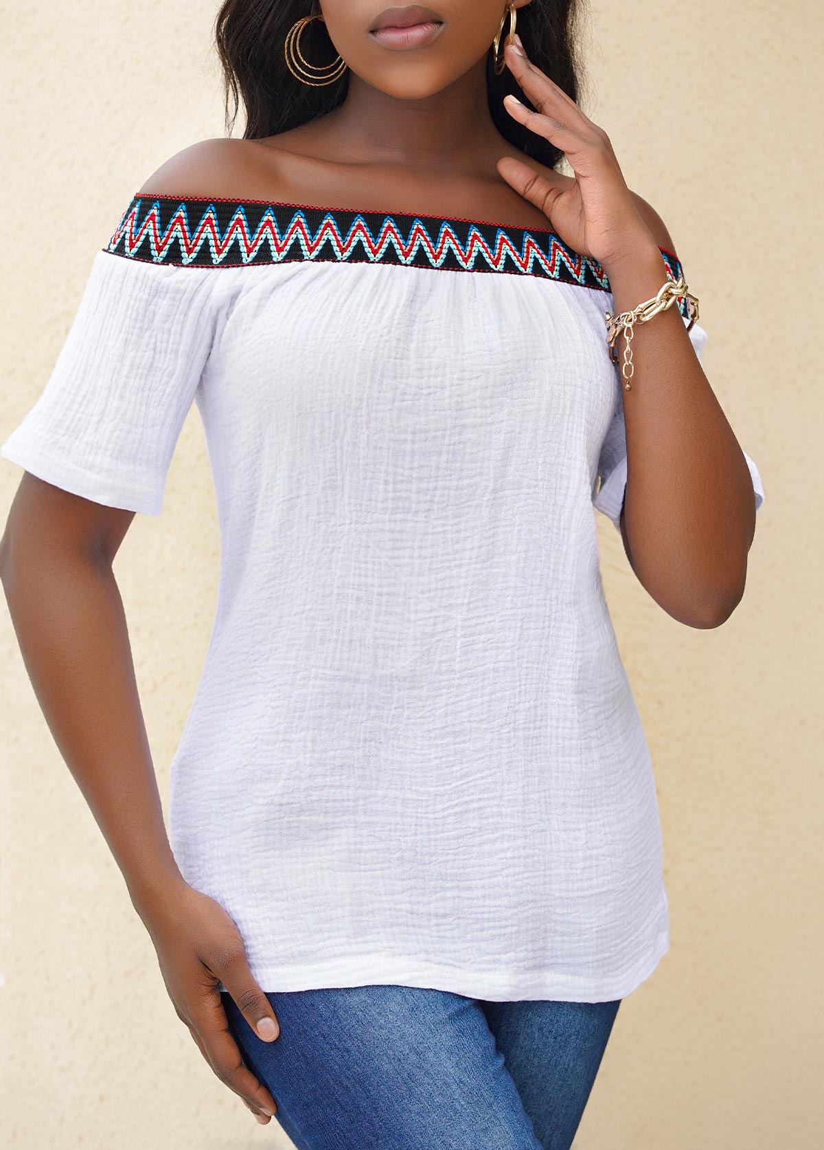White tops,Plain Color tops,Off Shoulder White Short Sleeve T Shirt