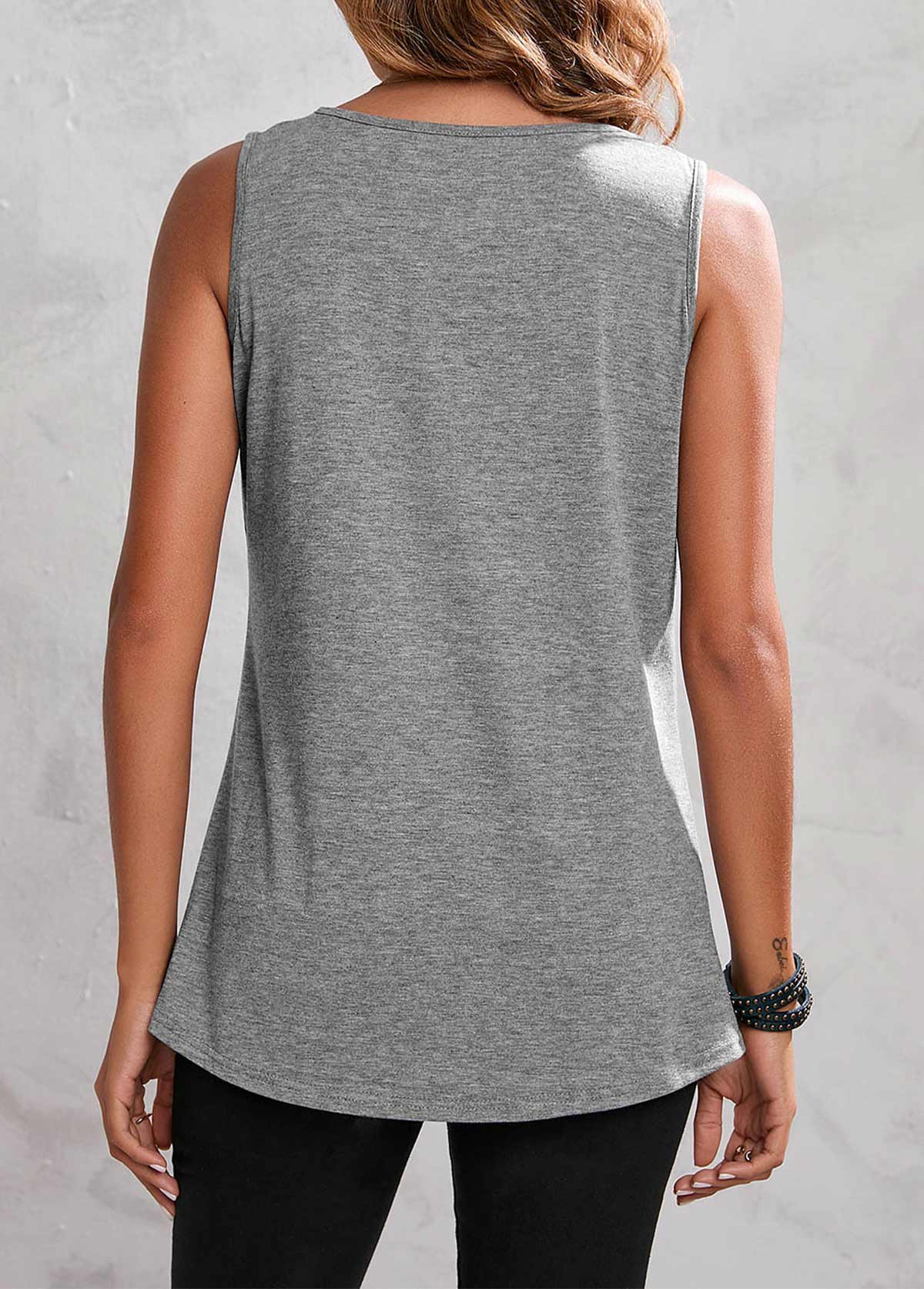 Contrast Color tops,ROTITA Grey Marl Round Neck Lace Stitching Tank Top