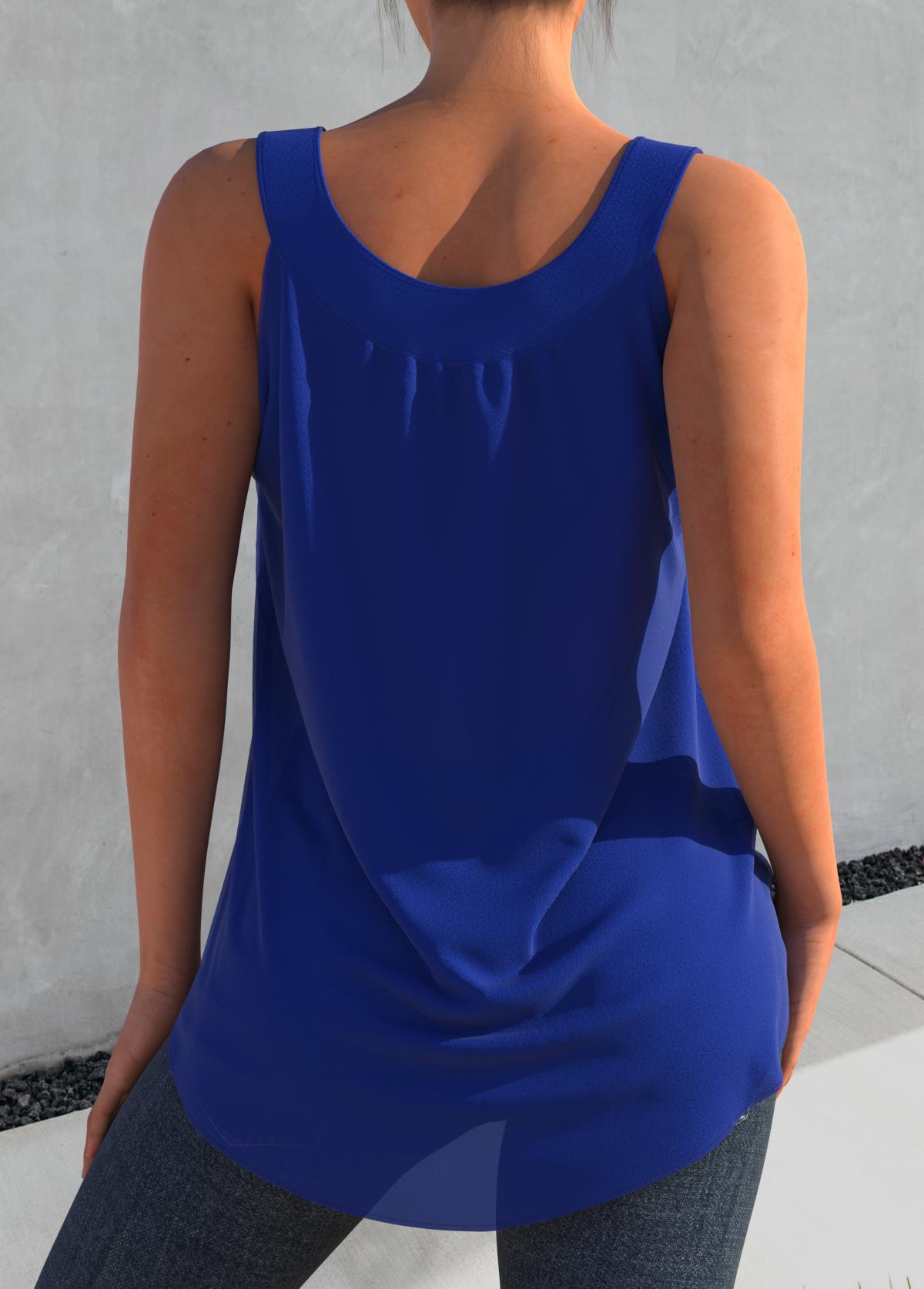 Royal Blue tops,Plain Color tops,ROTITA Hot Drilling Royal Blue Wide Strap Tank Top