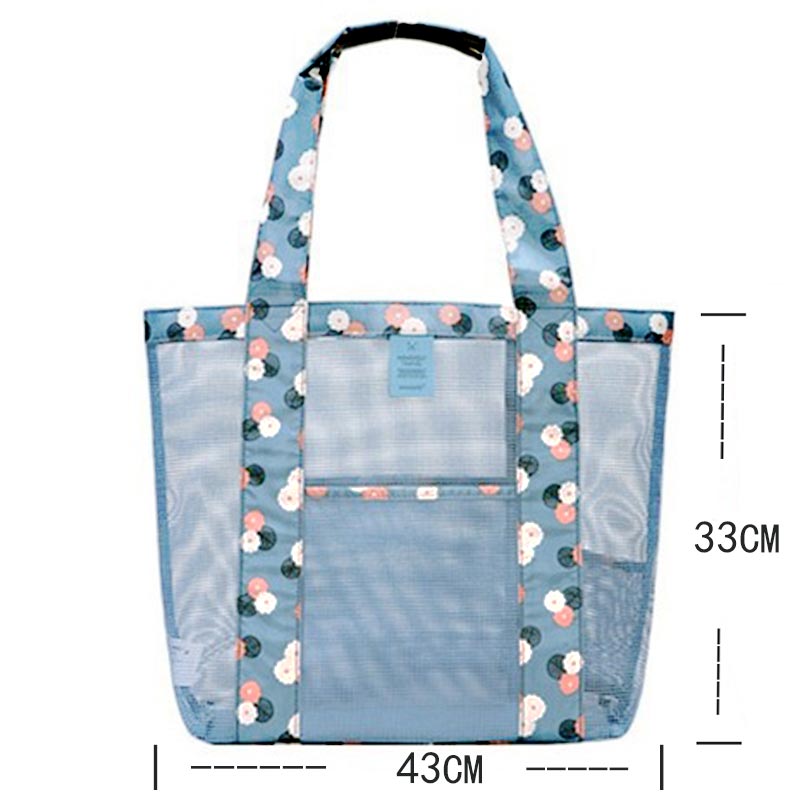 Blue accessories,Plain Color accessories,Ditsy Floral Print Dusty Blue Fishnet Panel Beach Bag