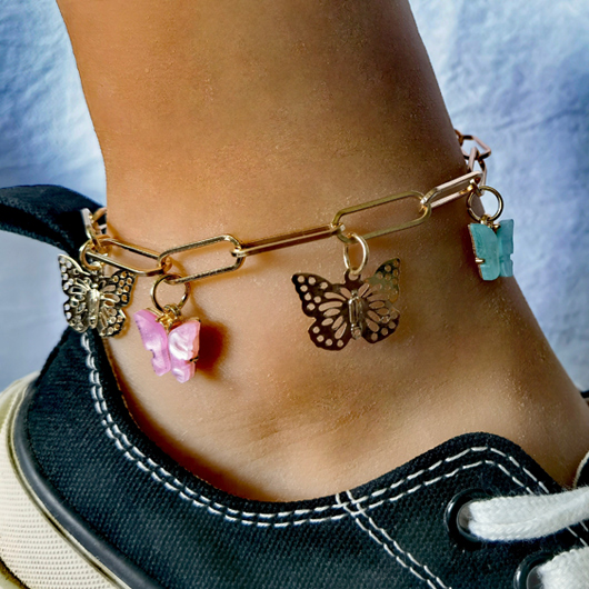Butterfly Pendant Gold Metal Detail Anklet
