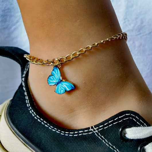 Butterfly Design Gold Metal Detail Anklet