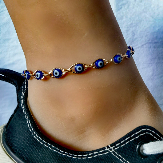Beads Detail Royal Blue Chain Design Anklet