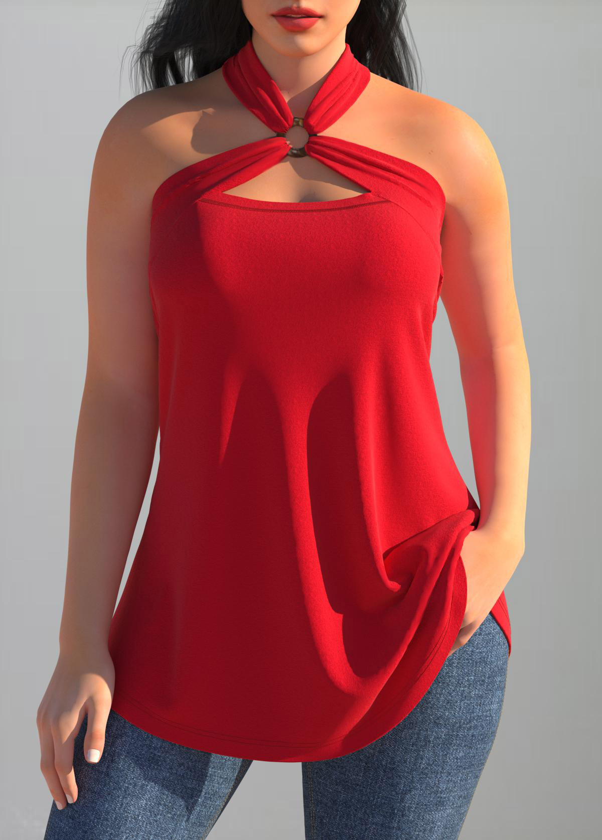 Red tops,Plain Color tops,ROTITA Cross Halter Red Open Back Tank Top