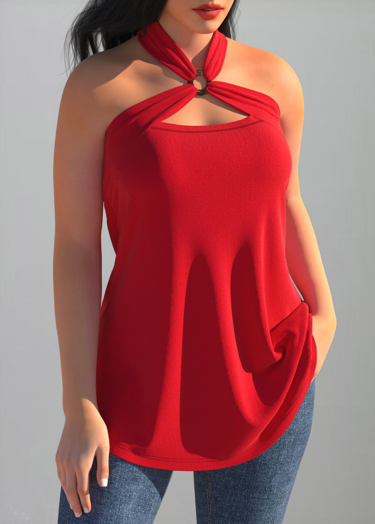 Red tops,Plain Color tops,ROTITA Cross Halter Red Open Back Tank Top